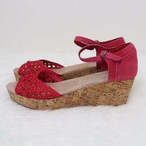 TOMS Pink Woven Wedge Cork Sandal 9.5